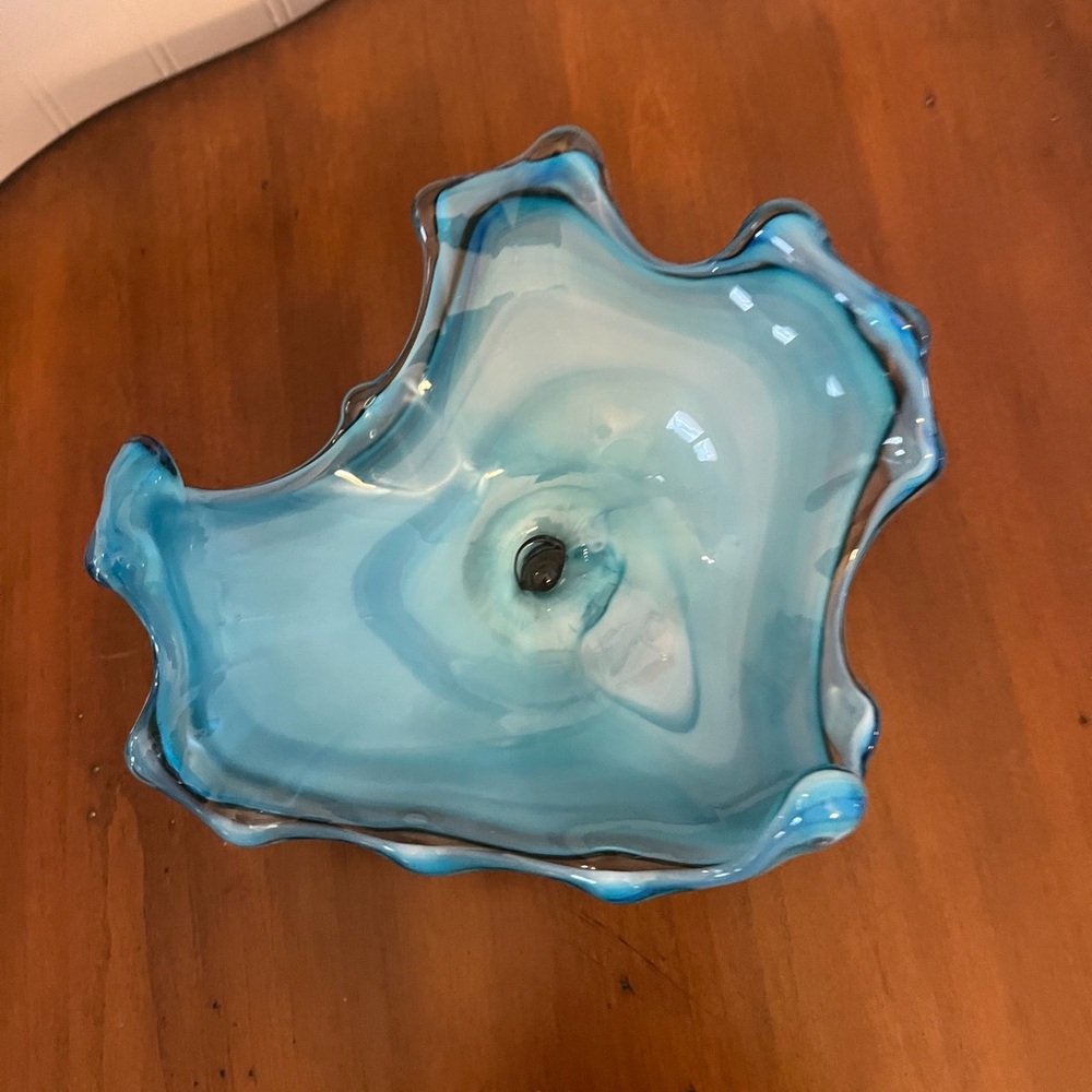 Vintage murano style art glass bowl, opalescent blue color - Picture 2 of 9